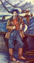 Ned Scott photographed a number of paintings which Producer Walter Wanger commissioned for a film production in 1940. This painting by George Biddle represents John Qualen's character, Seaman Axel. A favorite character actor of Director John Ford, Qualen plays a character who is perpetually optimistic, and he stands out among members of the crew of the S.S. Glencairn which is carrying dangerous cargo in wartime waters. Director John Ford's epic drama of the sea, "The Long Voyage Home", 1940.