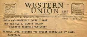 Telegram sent from Bakersfield, CA to Gwladys Scott