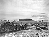 The Overland Stage makes its way to Lordsburg through some windy, snowy country on the location set near Kayenta, Arizona. Director John Ford wanted to stage this scene in snow, and Mother Nature granted him his wish. John Ford’s ‘Stagecoach', 1939