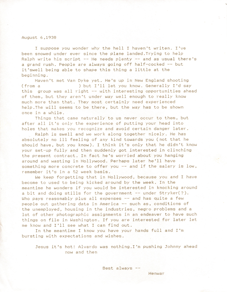 Henwar Rodakiewicz 1938 letter to Ned Scott